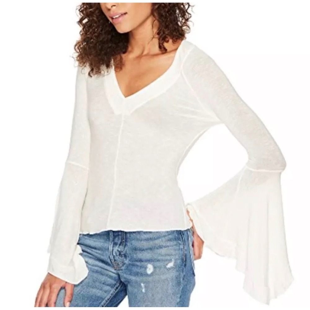 Free People Soo Dramatic Bell Long Sleeve Top Ivory Size M Boho Retro Feminine